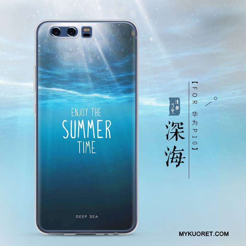 Kuori Huawei P10 Luova Läpinäkyvä Sininen, Kotelo Huawei P10 Pehmeä Neste Puhelimen Kuoret Murtumaton