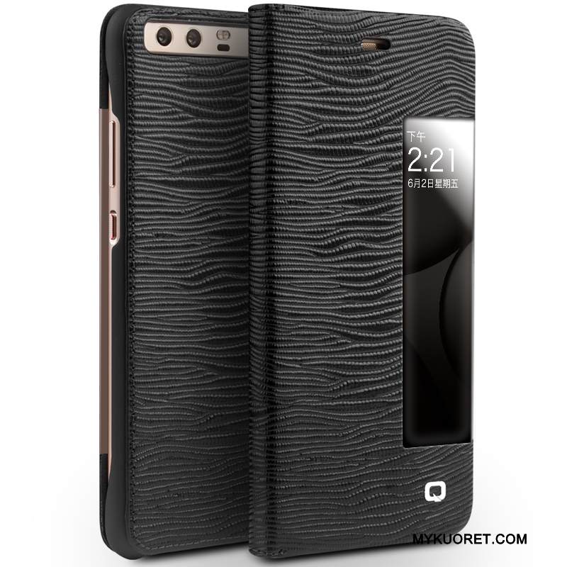 Kuori Huawei P10 Nahka Musta Liiketoiminta, Kotelo Huawei P10 Suojaus Horrostila Puhelimen Kuoret