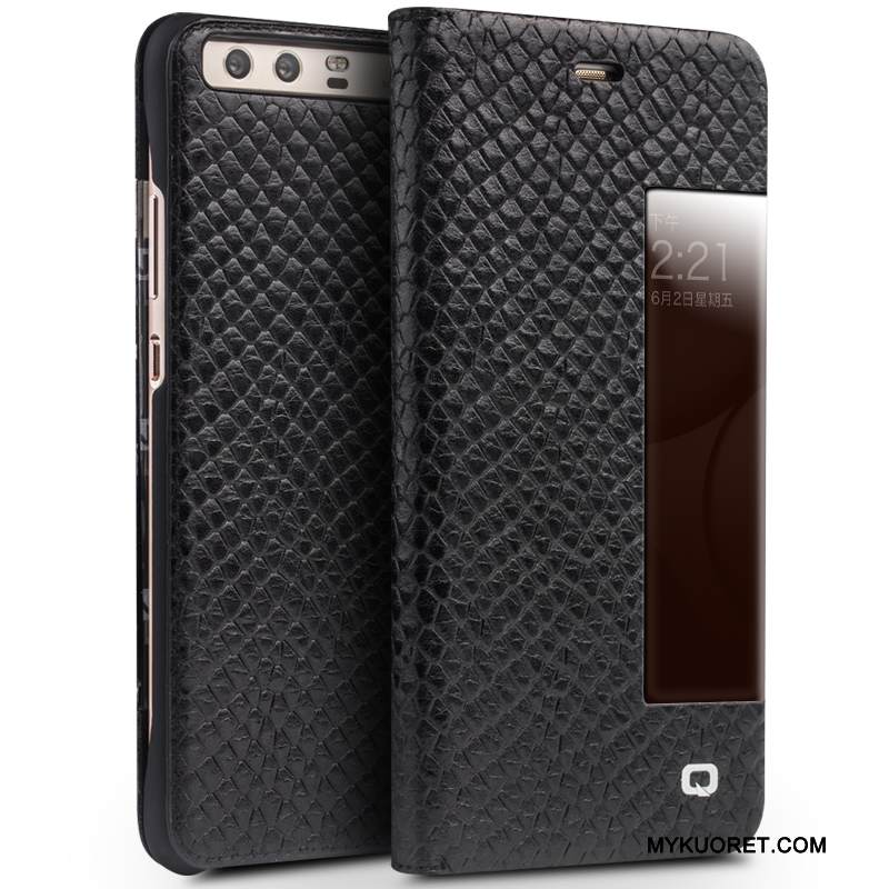 Kuori Huawei P10 Nahka Musta Liiketoiminta, Kotelo Huawei P10 Suojaus Horrostila Puhelimen Kuoret