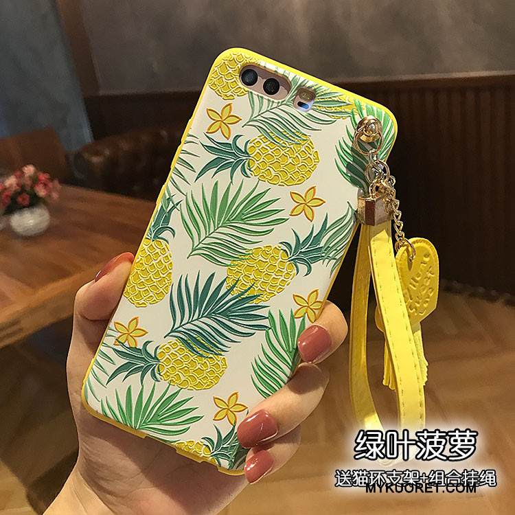 Kuori Huawei P10 Pehmeä Neste Rakkaus Puhelimen Kuoret, Kotelo Huawei P10 Kohokuviointi Ripustettavat Koristeet Keltainen