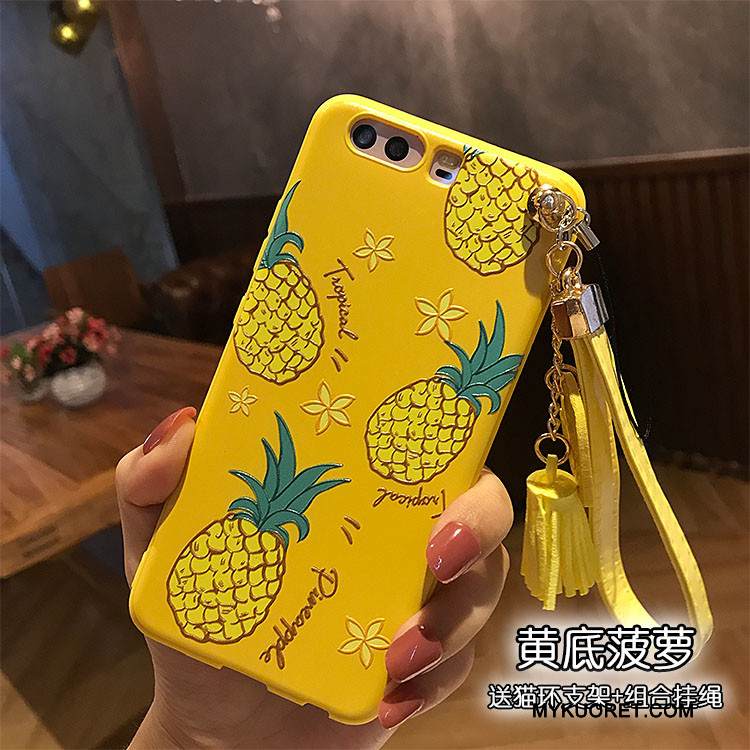 Kuori Huawei P10 Pehmeä Neste Rakkaus Puhelimen Kuoret, Kotelo Huawei P10 Kohokuviointi Ripustettavat Koristeet Keltainen