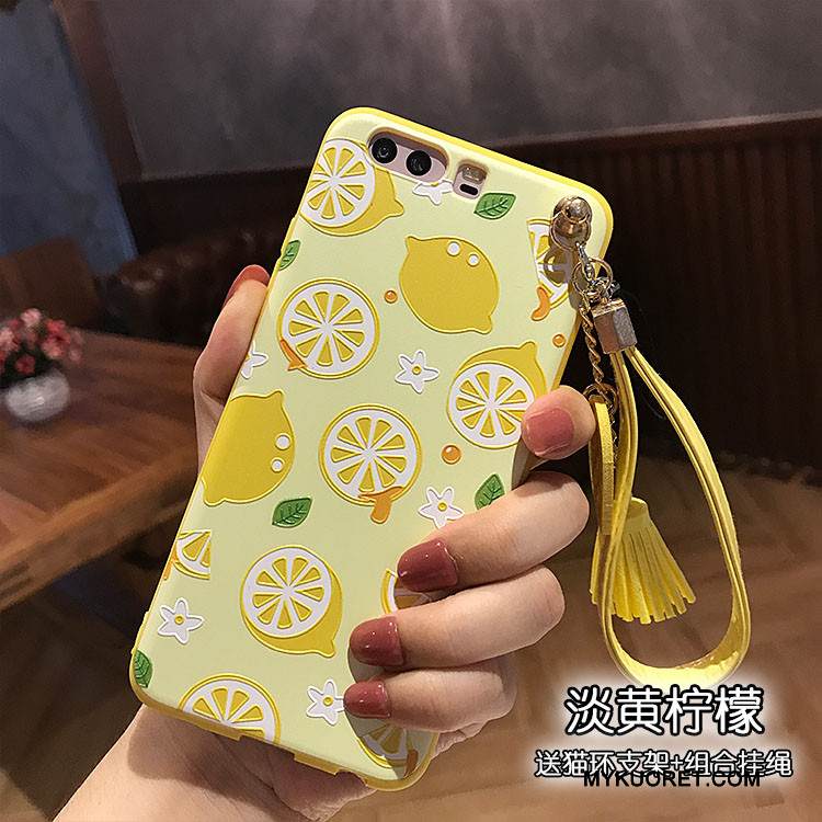 Kuori Huawei P10 Pehmeä Neste Rakkaus Puhelimen Kuoret, Kotelo Huawei P10 Kohokuviointi Ripustettavat Koristeet Keltainen