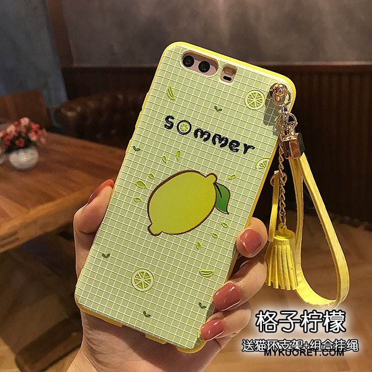 Kuori Huawei P10 Pehmeä Neste Rakkaus Puhelimen Kuoret, Kotelo Huawei P10 Kohokuviointi Ripustettavat Koristeet Keltainen