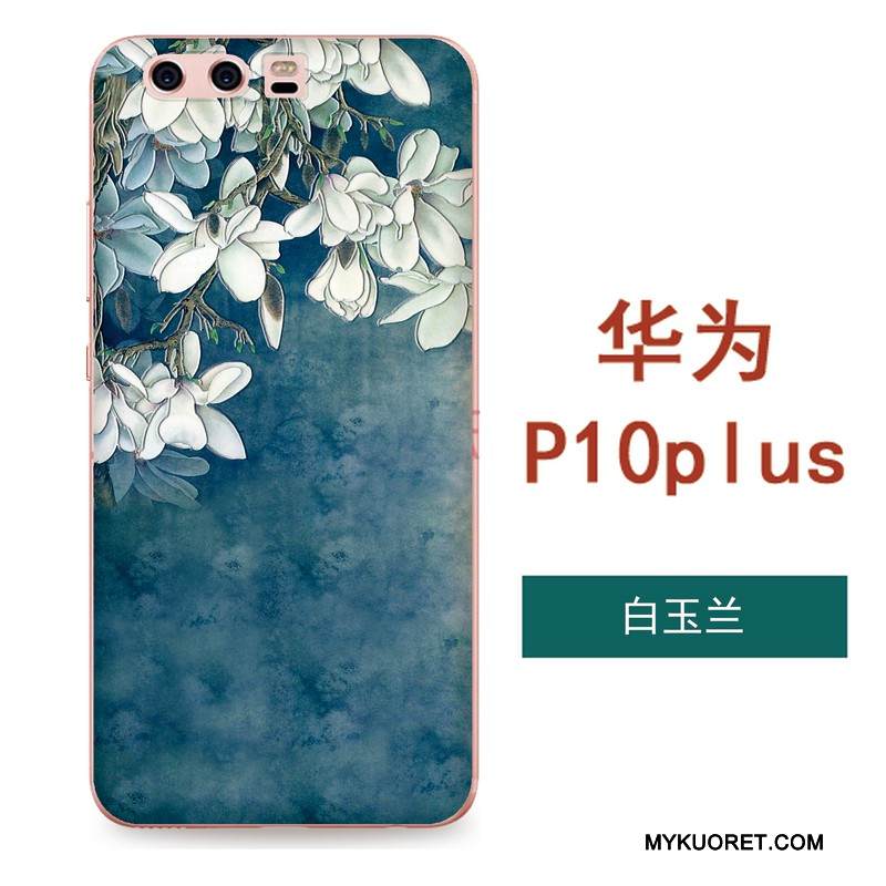 Kuori Huawei P10 Plus Kohokuviointi Kukkia Ripustettavat Koristeet, Kotelo Huawei P10 Plus Laukut Vihreä Puhelimen Kuoret