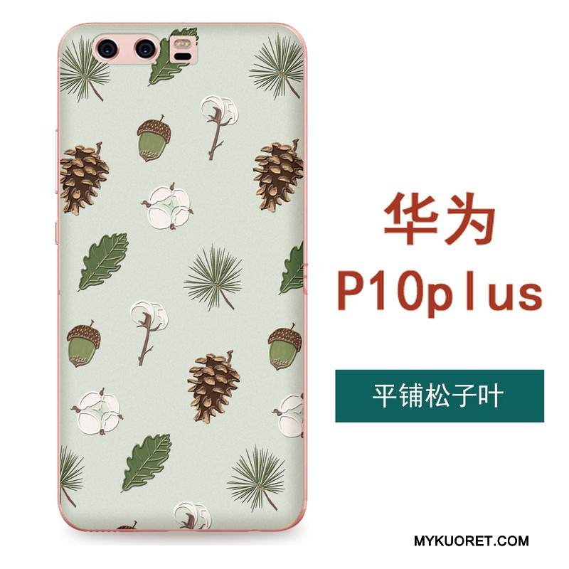 Kuori Huawei P10 Plus Kohokuviointi Kukkia Ripustettavat Koristeet, Kotelo Huawei P10 Plus Laukut Vihreä Puhelimen Kuoret