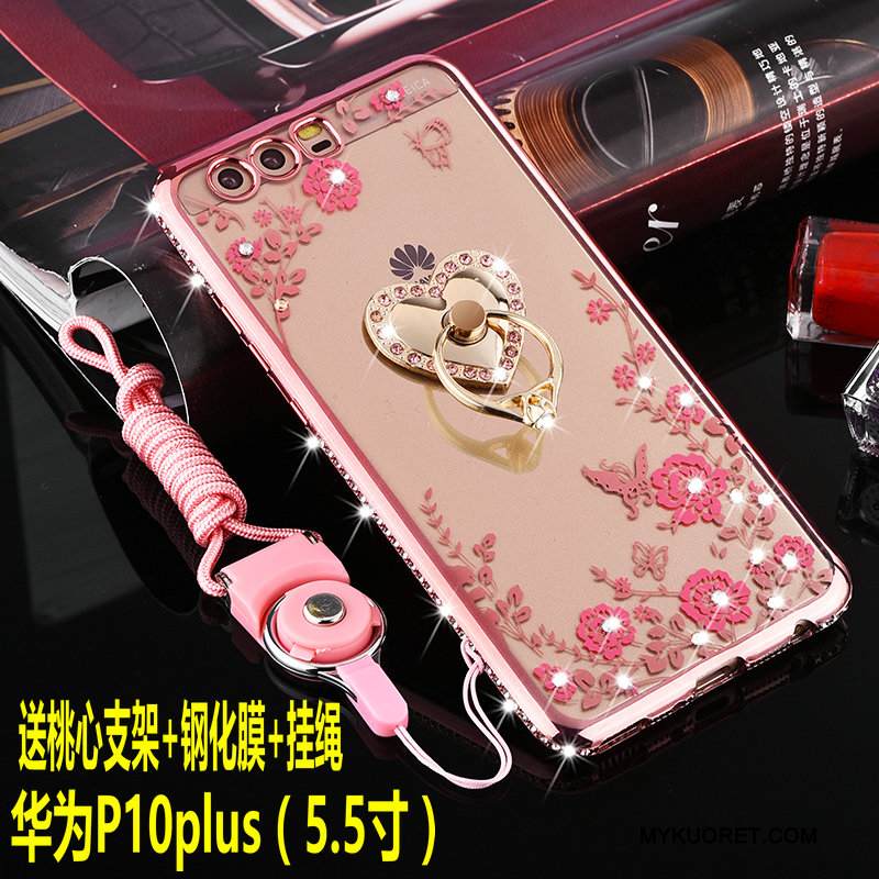 Kuori Huawei P10 Plus Silikoni Puhelimen Kuoret Murtumaton, Kotelo Huawei P10 Plus Pehmeä Neste Ripustettavat Koristeet Kulta