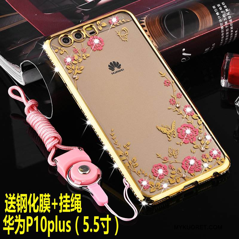 Kuori Huawei P10 Plus Silikoni Puhelimen Kuoret Murtumaton, Kotelo Huawei P10 Plus Pehmeä Neste Ripustettavat Koristeet Kulta