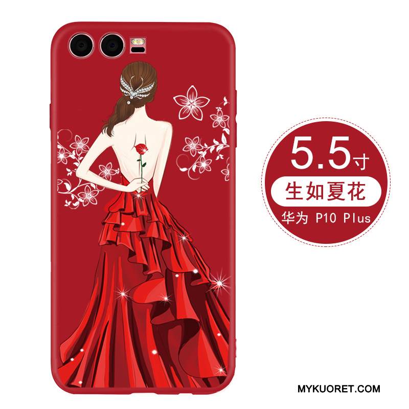 Kuori Huawei P10 Plus Silikoni Puhelimen Kuoret Trendi, Kotelo Huawei P10 Plus Suojaus Persoonallisuus Punainen