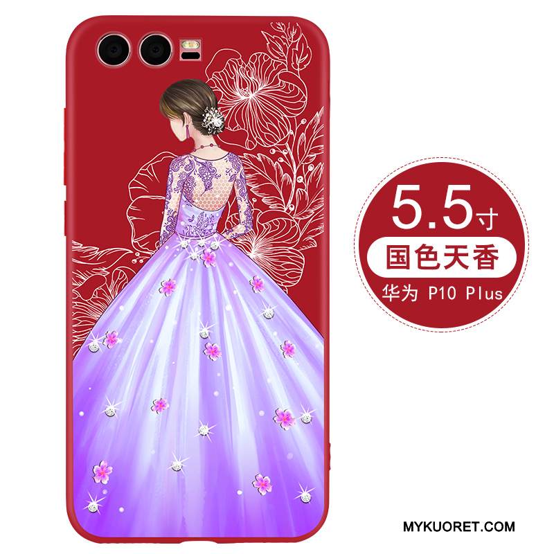 Kuori Huawei P10 Plus Suojaus Puhelimen Kuoret Punainen, Kotelo Huawei P10 Plus Pehmeä Neste Persoonallisuus Trendi