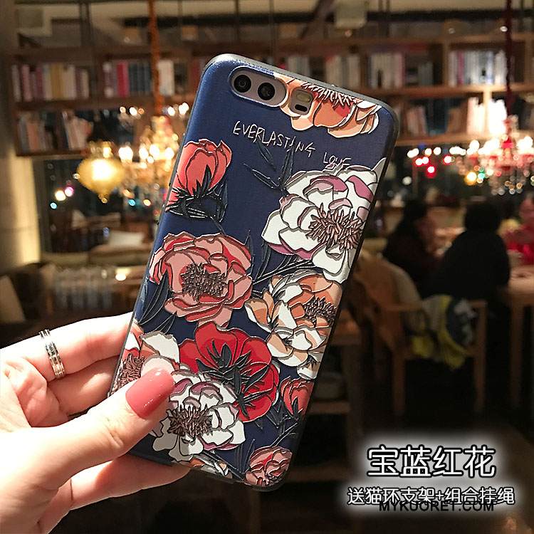 Kuori Huawei P10 Plus Tuki Punainen Musta, Kotelo Huawei P10 Plus Monivärinen Kukka Pesty Suede