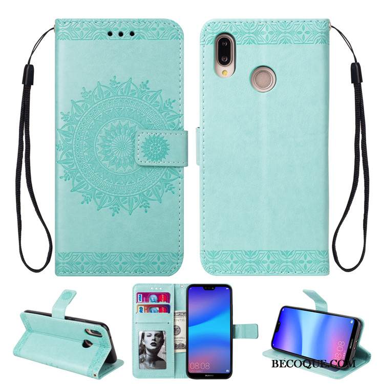 Kuori Huawei P20 Lite Laukut Murtumaton Ohut, Kotelo Huawei P20 Lite Nahka Vihreä Puhelimen Kuoret