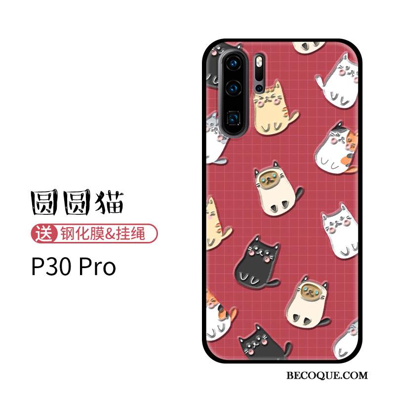 Kuori Huawei P30 Pro Luova Net Red Kissa, Kotelo Huawei P30 Pro Sarjakuva Viini Punainen Pesty Suede