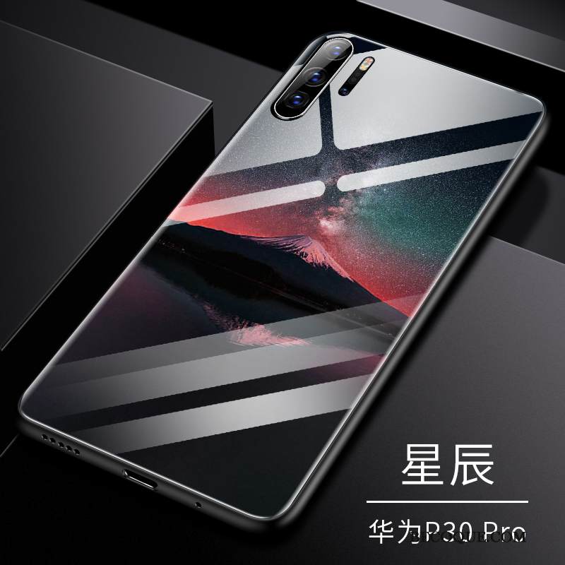 Kuori Huawei P30 Pro Silikoni Lasi Persoonallisuus, Kotelo Huawei P30 Pro Pehmeä Neste Karkaisu Kalvo