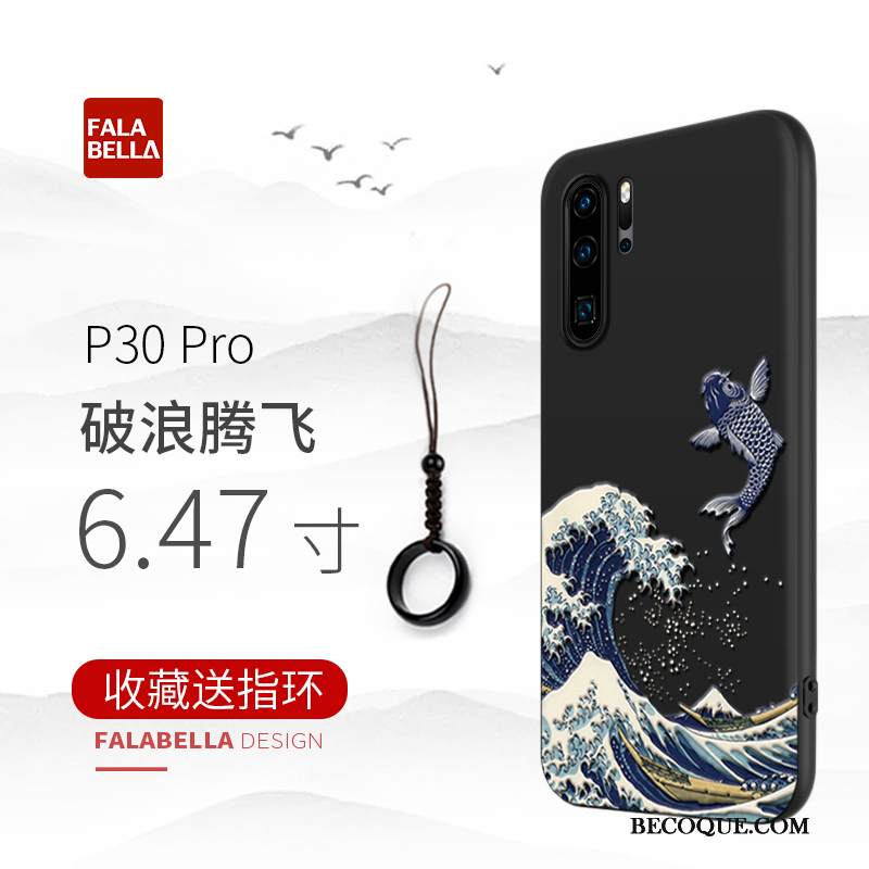 Kuori Huawei P30 Pro Suojaus Tide-brändi Murtumaton, Kotelo Huawei P30 Pro Silikoni Persoonallisuus Musta