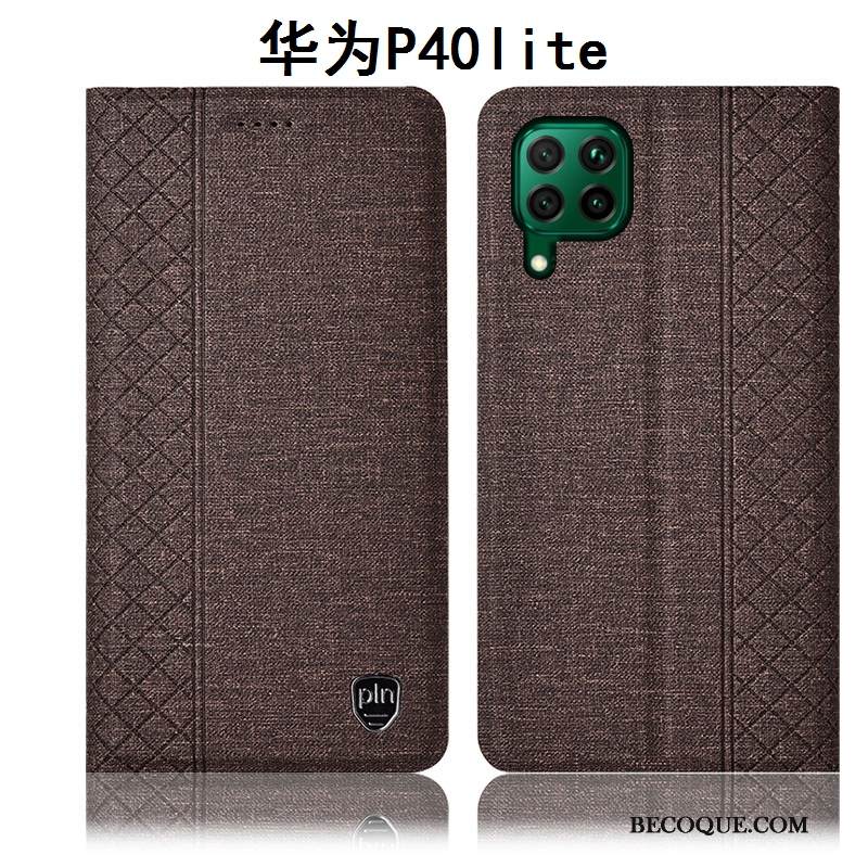 Kuori Huawei P40 Lite Laukut Murtumaton Puhelimen Kuoret, Kotelo Huawei P40 Lite Nahka Pellava Harmaa