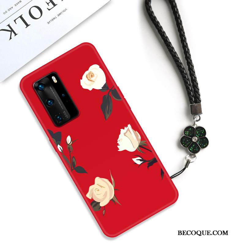 Kuori Huawei P40 Pro Silikoni Murtumaton Net Red, Kotelo Huawei P40 Pro Vuosikerta Persoonallisuus Punainen
