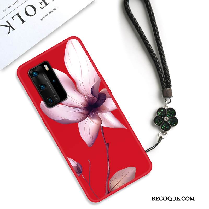 Kuori Huawei P40 Pro Silikoni Murtumaton Net Red, Kotelo Huawei P40 Pro Vuosikerta Persoonallisuus Punainen