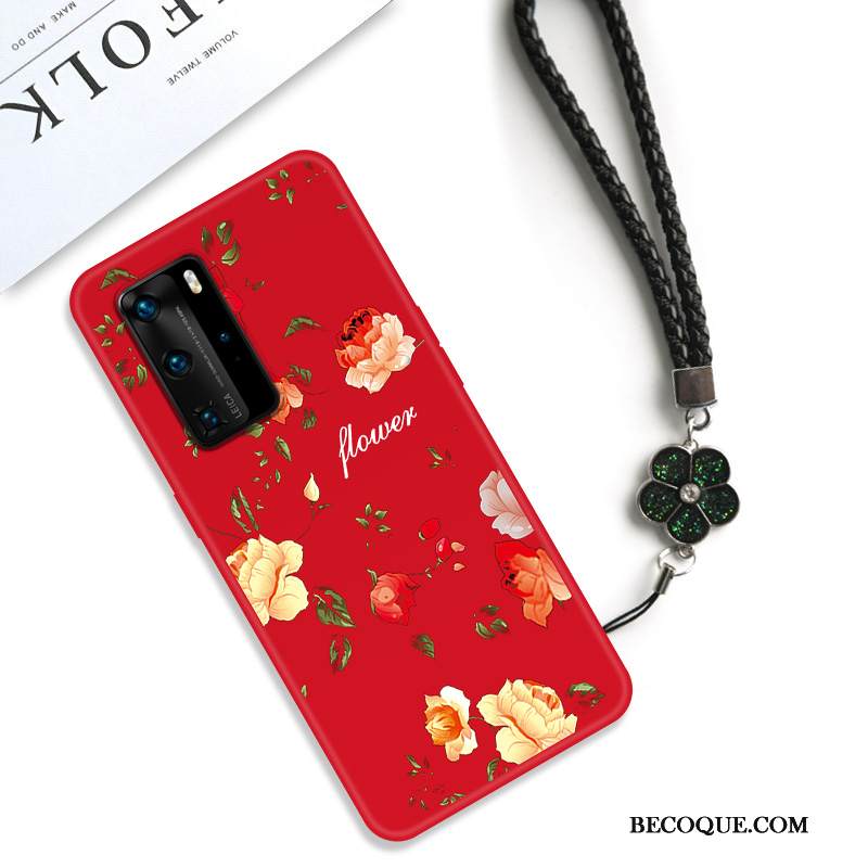 Kuori Huawei P40 Pro Silikoni Murtumaton Net Red, Kotelo Huawei P40 Pro Vuosikerta Persoonallisuus Punainen