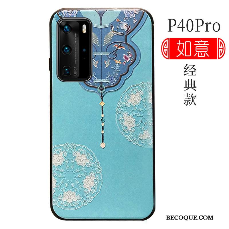 Kuori Huawei P40 Pro Silikoni Sininen Kiinalainen Tyyli, Kotelo Huawei P40 Pro Pehmeä Neste Trendi Net Red