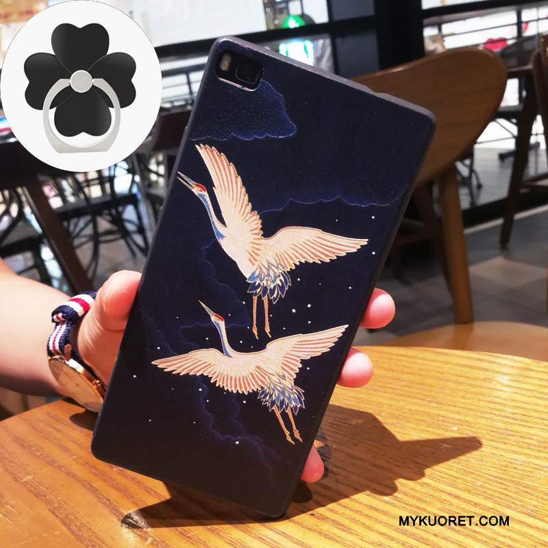 Kuori Huawei P8 Kohokuviointi Vaaleansininen Ripustettavat Koristeet, Kotelo Huawei P8 Silikoni Korkea Trendi