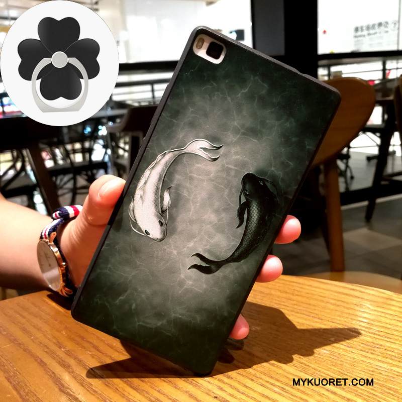 Kuori Huawei P8 Kohokuviointi Vaaleansininen Ripustettavat Koristeet, Kotelo Huawei P8 Silikoni Korkea Trendi