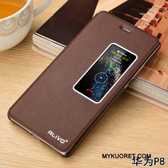 Kuori Huawei P8 Kuoret Murtumaton Punainen, Kotelo Huawei P8 Nahka Puhelimen Kuoret