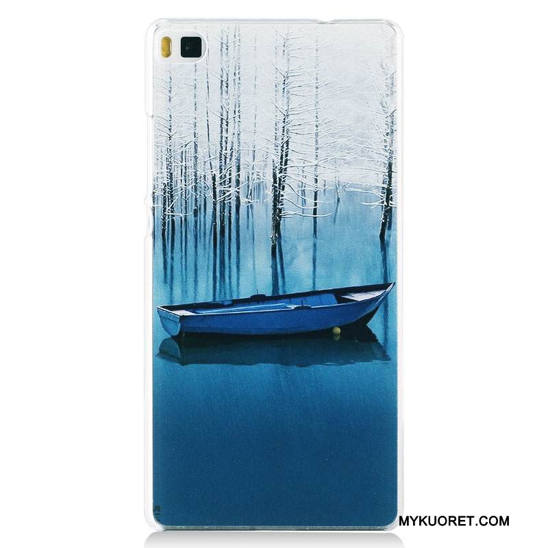 Kuori Huawei P8 Maalaus Korkea Pesty Suede, Kotelo Huawei P8 Suojaus Puhelimen Kuoret Tummansininen