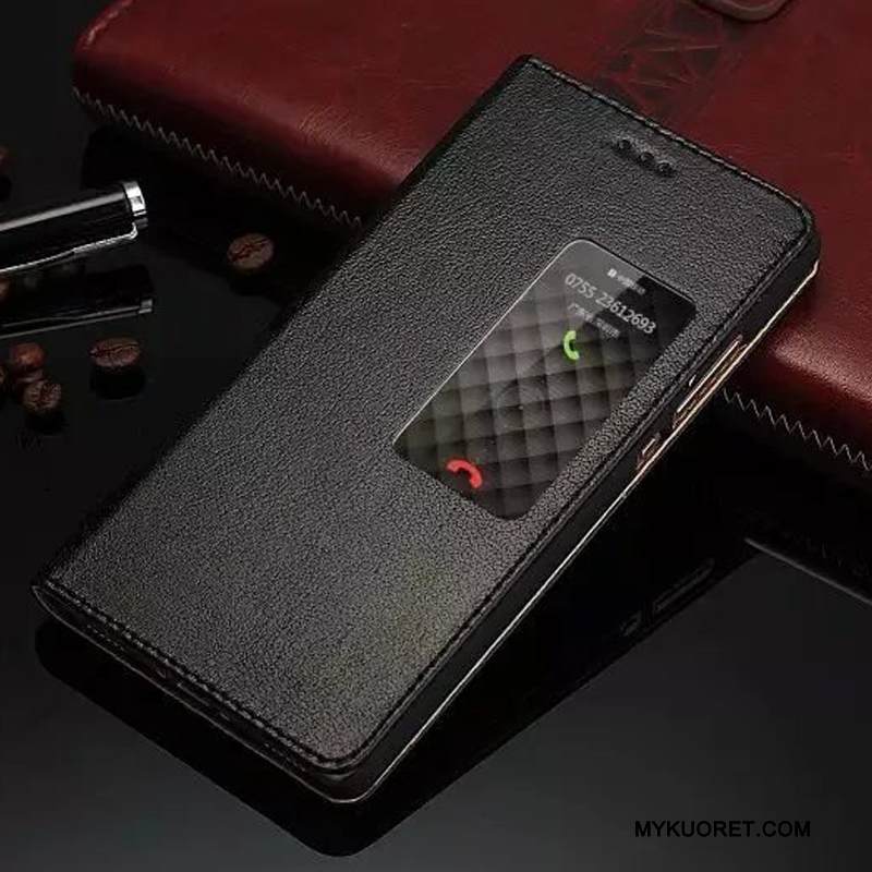 Kuori Huawei P8 Nahka Avaa Ikkuna Punainen, Kotelo Huawei P8 Kuoret Korkea Puhelimen Kuoret