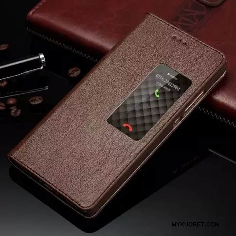 Kuori Huawei P8 Nahka Avaa Ikkuna Punainen, Kotelo Huawei P8 Kuoret Korkea Puhelimen Kuoret