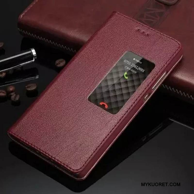 Kuori Huawei P8 Nahka Avaa Ikkuna Punainen, Kotelo Huawei P8 Kuoret Korkea Puhelimen Kuoret