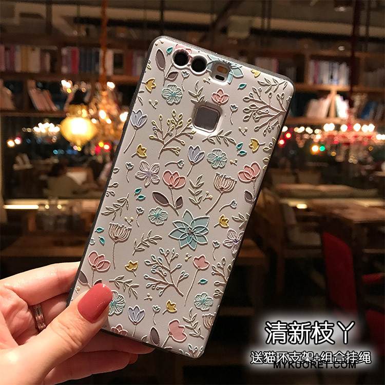 Kuori Huawei P9 Kohokuviointi Kirsikka Pesty Suede, Kotelo Huawei P9 Pehmeä Neste Musta Puhelimen Kuoret