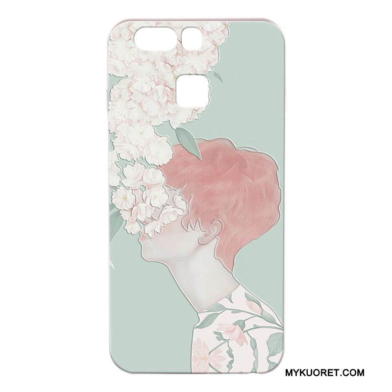 Kuori Huawei P9 Kohokuviointi Murtumaton Puhelimen Kuoret, Kotelo Huawei P9 Pehmeä Neste Kova Valkoinen