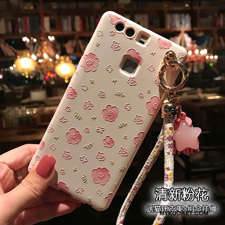 Kuori Huawei P9 Kohokuviointi Pesty Suede Puhelimen Kuoret, Kotelo Huawei P9 Pehmeä Neste Kissa Kukka
