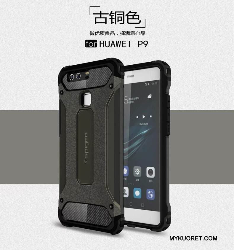 Kuori Huawei P9 Laukut Hopea Murtumaton, Kotelo Huawei P9 Suojaus Kolme Puolustusta Suupaltti