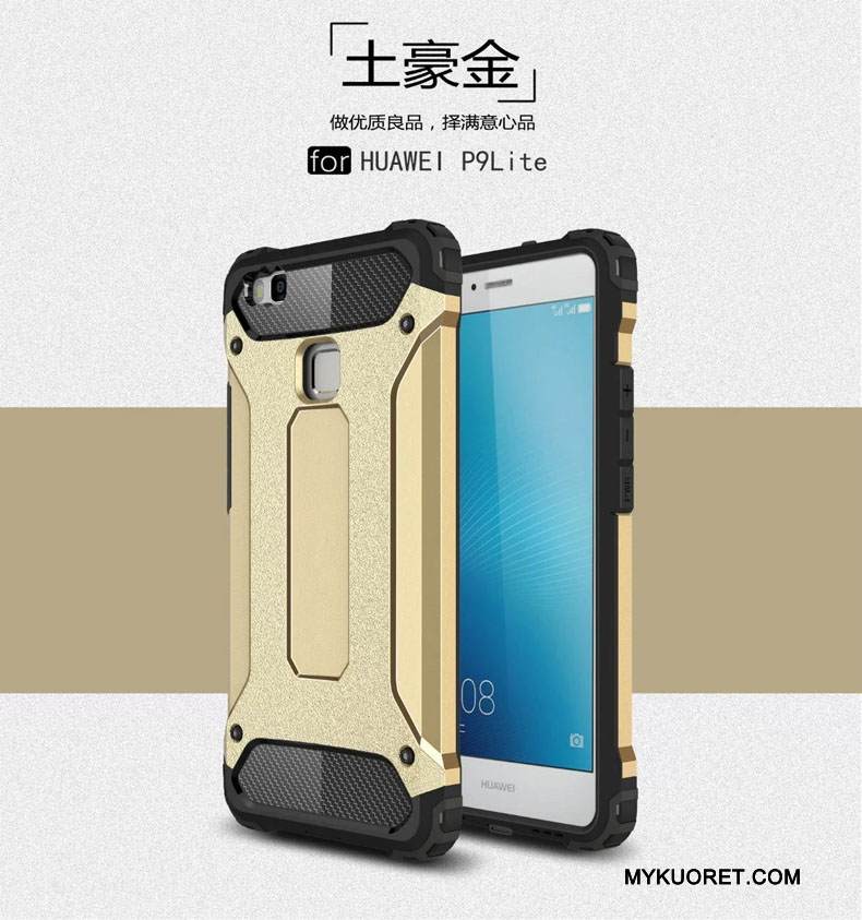 Kuori Huawei P9 Lite Metalli Hopea Puhelimen Kuoret, Kotelo Huawei P9 Lite Silikoni Kolme Puolustusta Murtumaton