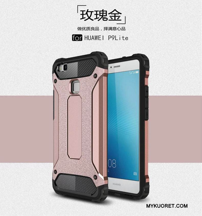 Kuori Huawei P9 Lite Metalli Hopea Puhelimen Kuoret, Kotelo Huawei P9 Lite Silikoni Kolme Puolustusta Murtumaton