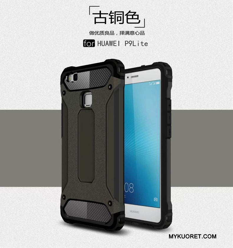 Kuori Huawei P9 Lite Metalli Hopea Puhelimen Kuoret, Kotelo Huawei P9 Lite Silikoni Kolme Puolustusta Murtumaton