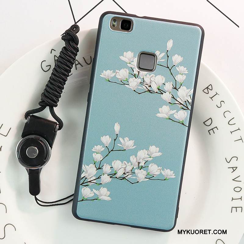 Kuori Huawei P9 Lite Pehmeä Neste Ripustettavat Koristeet Jauhe, Kotelo Huawei P9 Lite Kohokuviointi Pesty Suede Murtumaton