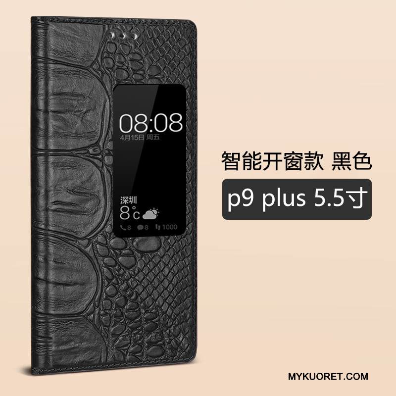 Kuori Huawei P9 Nahka Murtumaton Puhelimen Kuoret, Kotelo Huawei P9 Kuoret Musta Horrostila