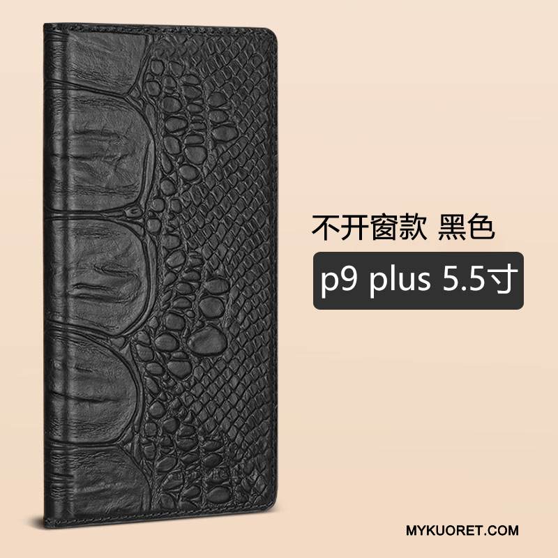 Kuori Huawei P9 Nahka Murtumaton Puhelimen Kuoret, Kotelo Huawei P9 Kuoret Musta Horrostila