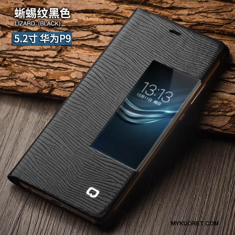 Kuori Huawei P9 Nahka Musta Horrostila, Kotelo Huawei P9 Suojaus Puhelimen Kuoret Liiketoiminta