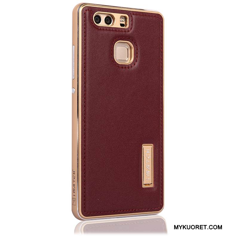 Kuori Huawei P9 Nahka Punainen Kehys, Kotelo Huawei P9 Suojaus Puhelimen Kuoret Korkea