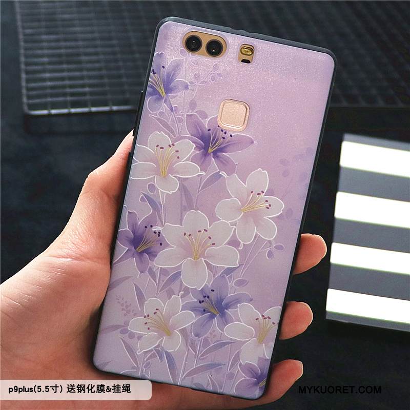 Kuori Huawei P9 Plus Laukut Murtumaton Kiinalainen Tyyli, Kotelo Huawei P9 Plus Kohokuviointi Violetti Pesty Suede