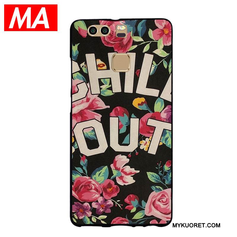 Kuori Huawei P9 Plus Pehmeä Neste Kukkia Persoonallisuus, Kotelo Huawei P9 Plus Suojaus Musta Puhelimen Kuoret