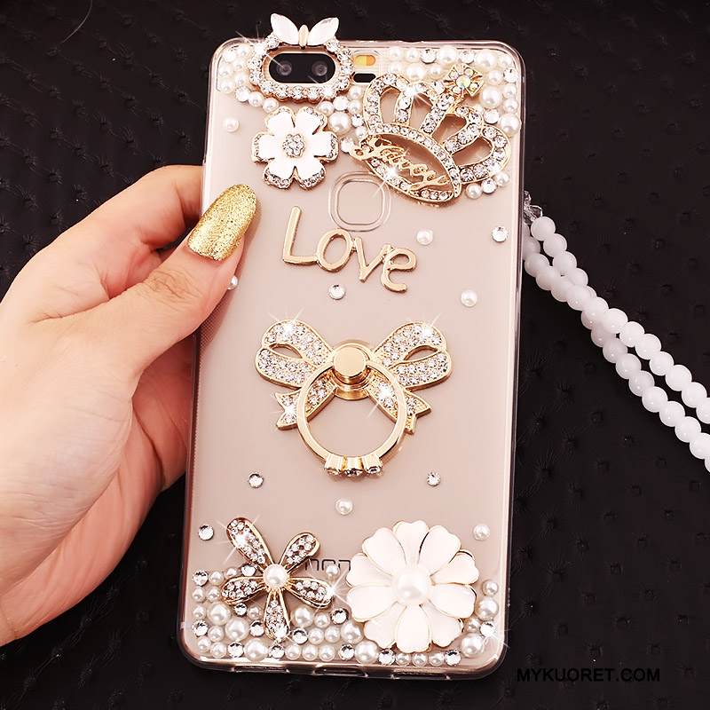 Kuori Huawei P9 Plus Silikoni Rengas Murtumaton, Kotelo Huawei P9 Plus Suojaus Ripustettavat Koristeet Kulta