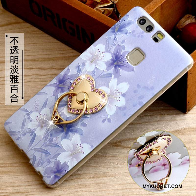 Kuori Huawei P9 Silikoni Rengas Puhelimen Kuoret, Kotelo Huawei P9 Pehmeä Neste Niitti Sininen