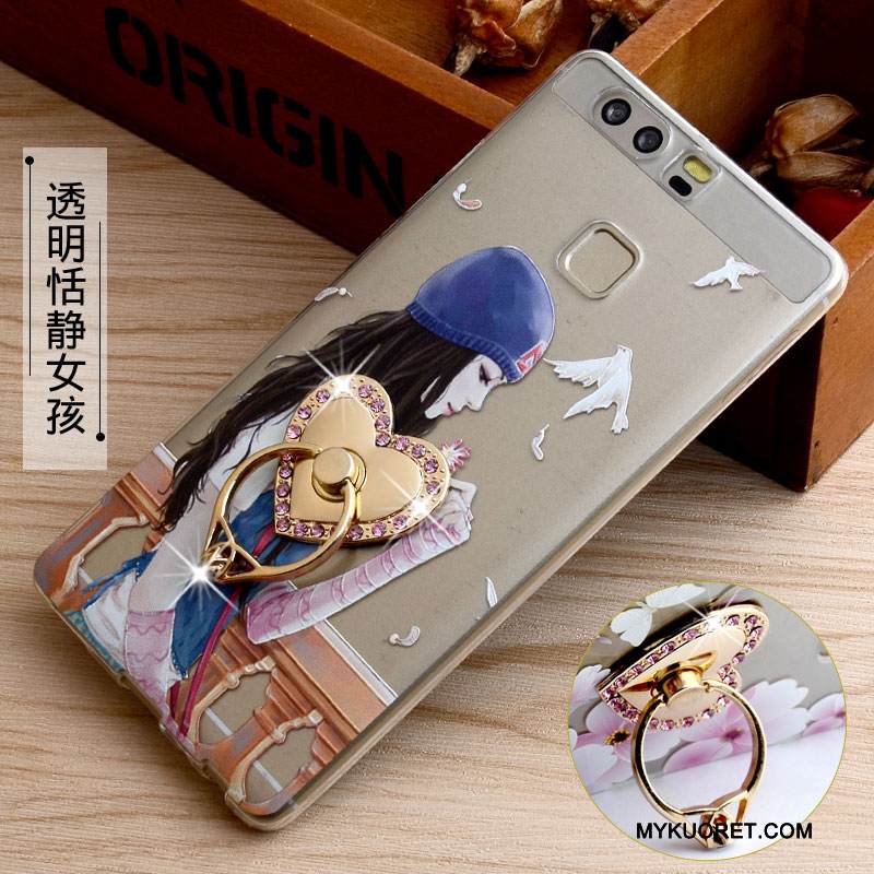 Kuori Huawei P9 Silikoni Rengas Puhelimen Kuoret, Kotelo Huawei P9 Pehmeä Neste Niitti Sininen