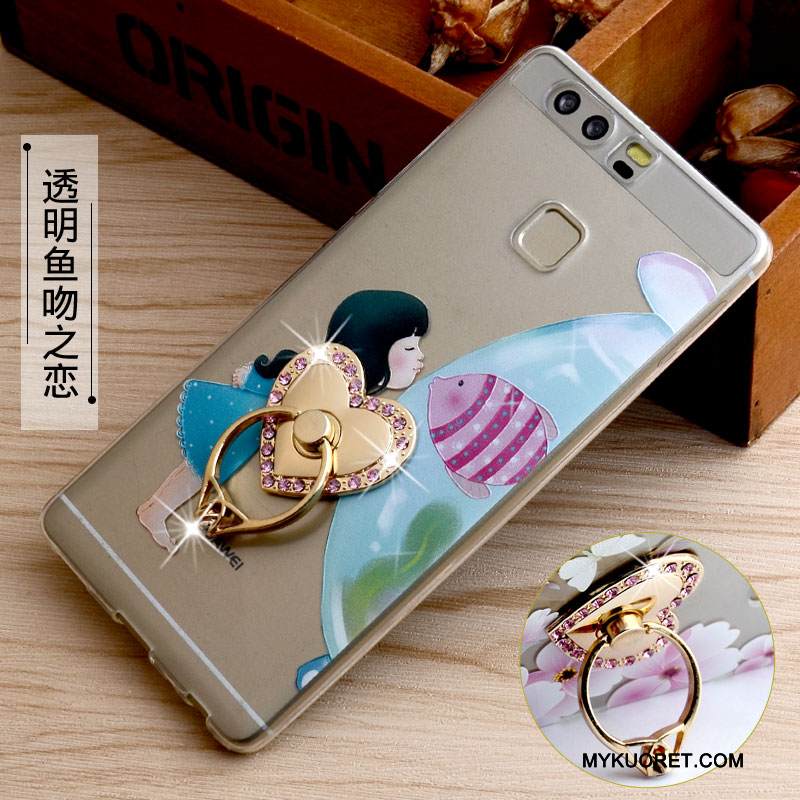 Kuori Huawei P9 Silikoni Rengas Puhelimen Kuoret, Kotelo Huawei P9 Pehmeä Neste Niitti Sininen