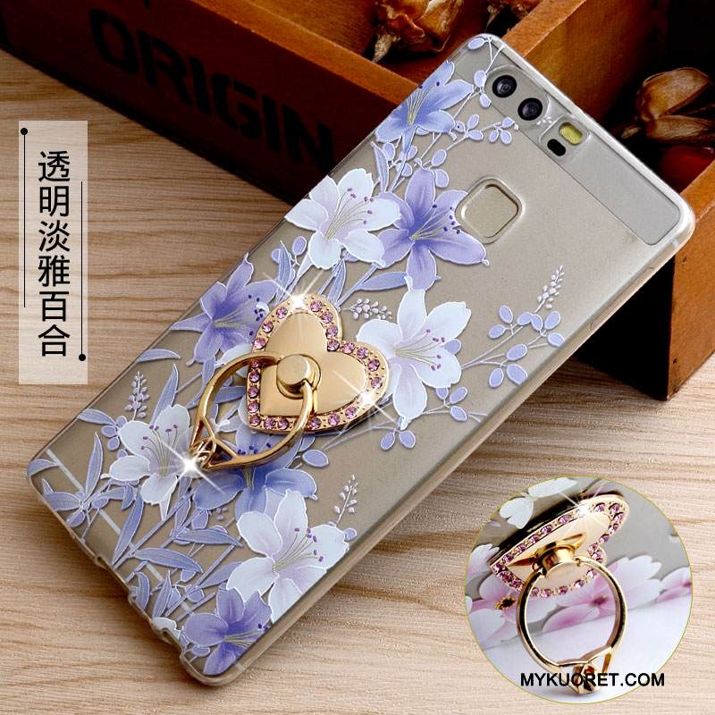 Kuori Huawei P9 Silikoni Rengas Puhelimen Kuoret, Kotelo Huawei P9 Pehmeä Neste Niitti Sininen