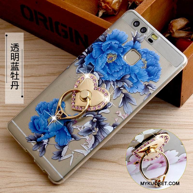 Kuori Huawei P9 Silikoni Rengas Puhelimen Kuoret, Kotelo Huawei P9 Pehmeä Neste Niitti Sininen